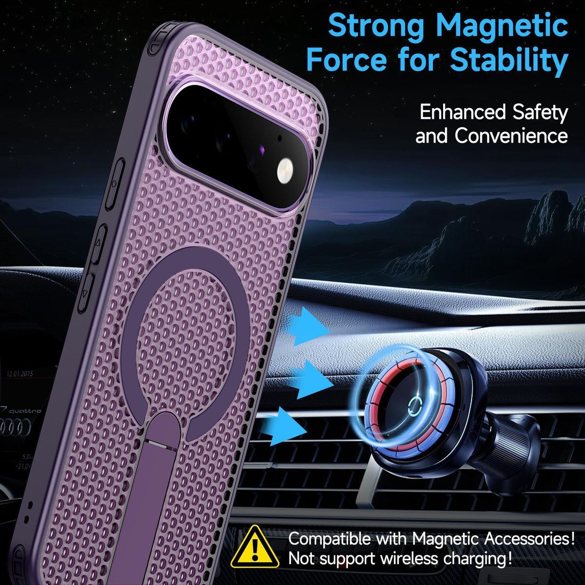 For Google Pixel 11 Kalebol Honeycomb Cooling MagSafe Holder Phone Case - Purple - SYA003435703F