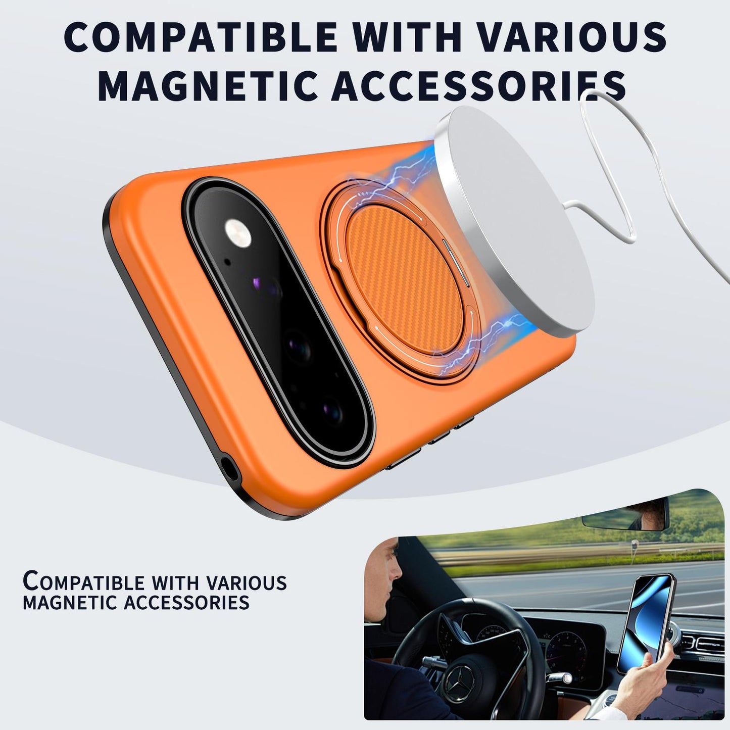 For Google Pixel 11 Pro Kalebol Magnetic MagSafe Rotation Holder PC Phone Case(Orange)