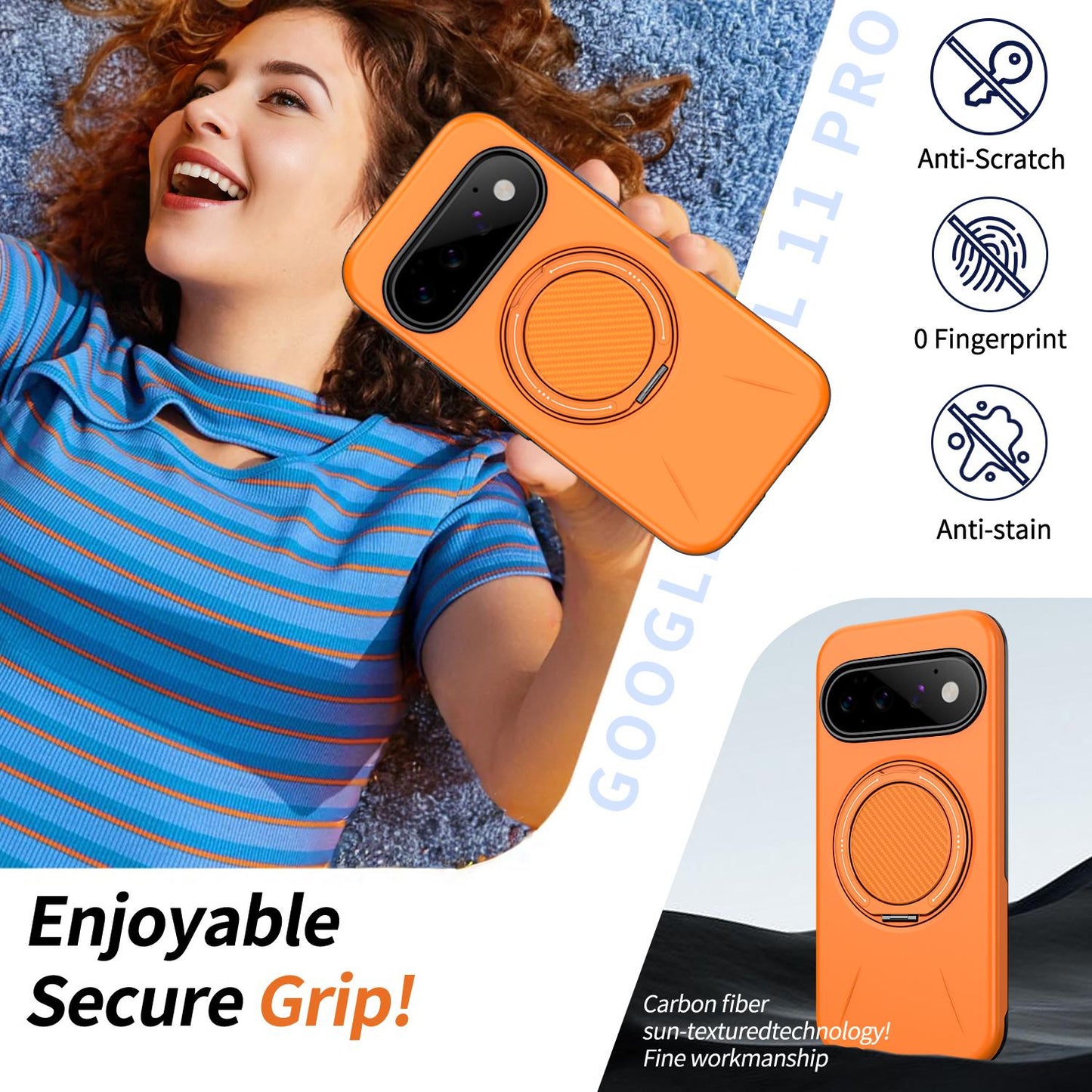 For Google Pixel 11 Pro Kalebol Magnetic MagSafe Rotation Holder PC Phone Case(Orange)