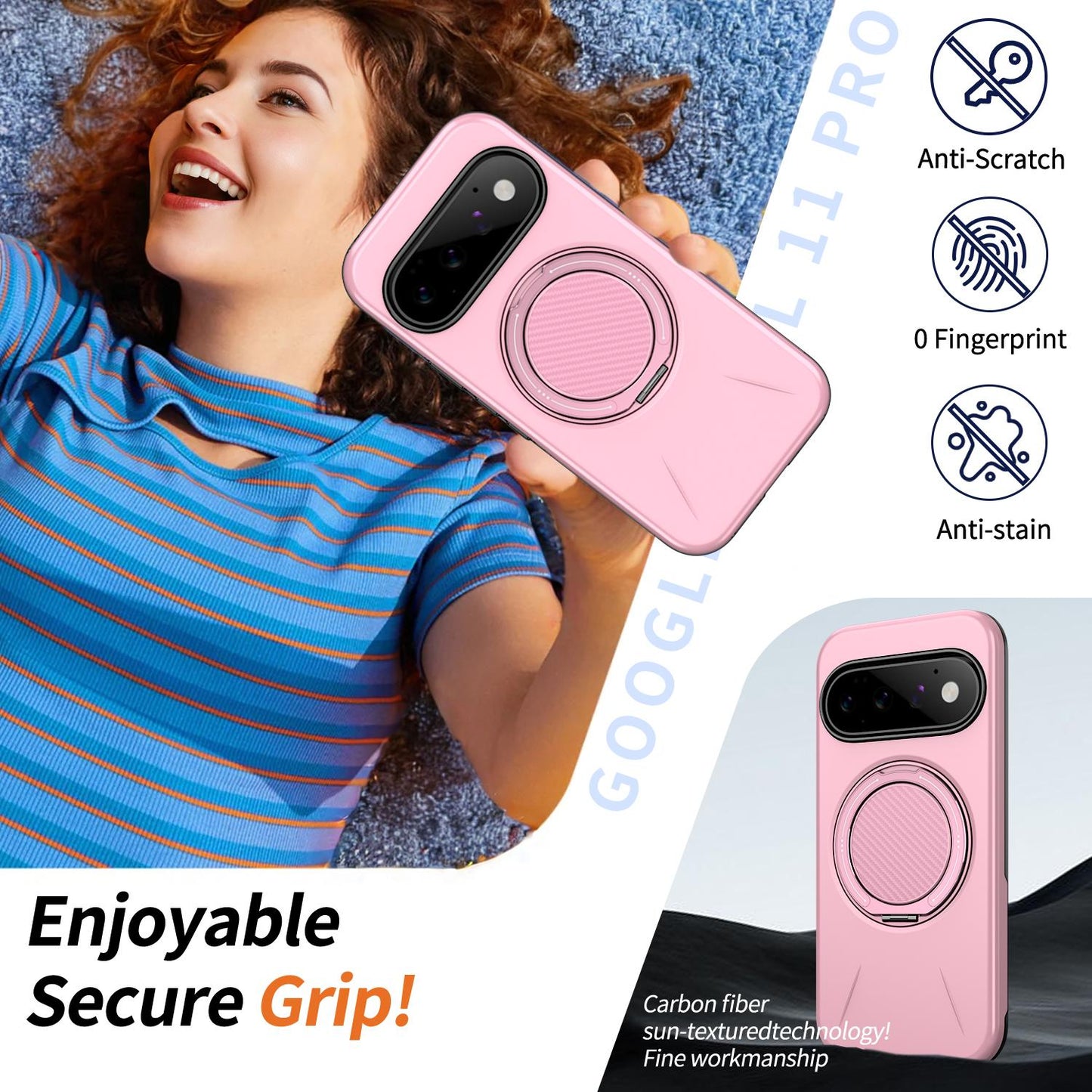 For Google Pixel 11 Pro Kalebol Magnetic MagSafe Rotation Holder PC Phone Case(Pink)