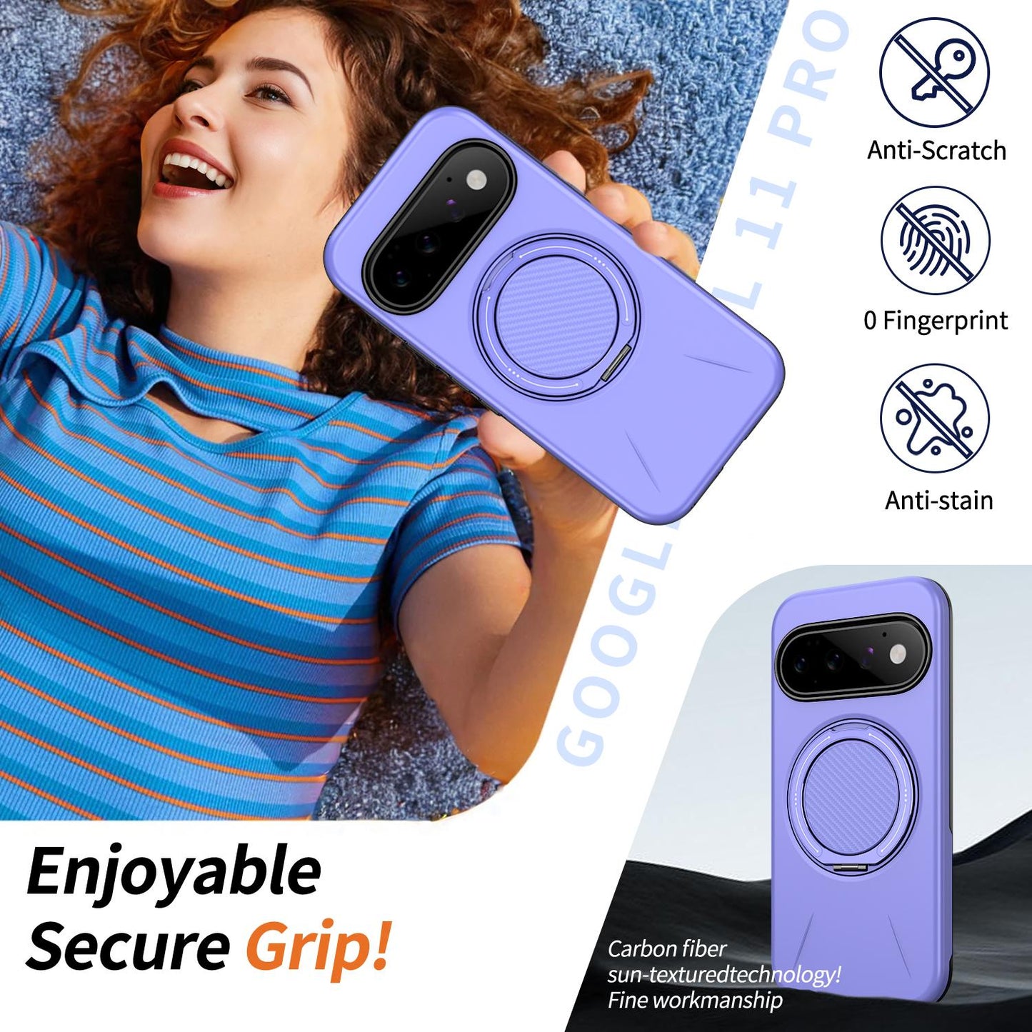 For Google Pixel 11 Pro Kalebol Magnetic MagSafe Rotation Holder PC Phone Case(Lilac)