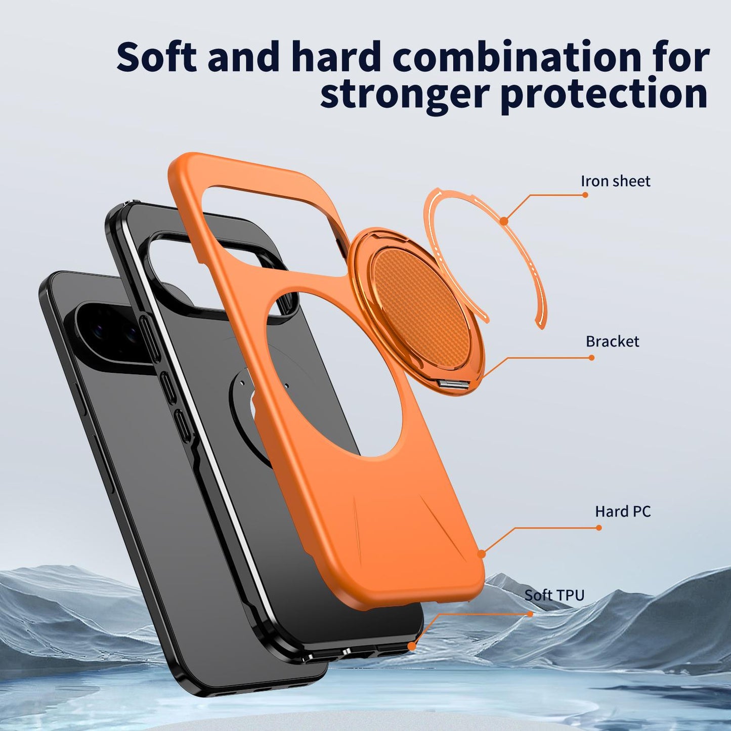 For Google Pixel 11 Kalebol Magnetic MagSafe Rotation Holder PC Phone Case(Orange)