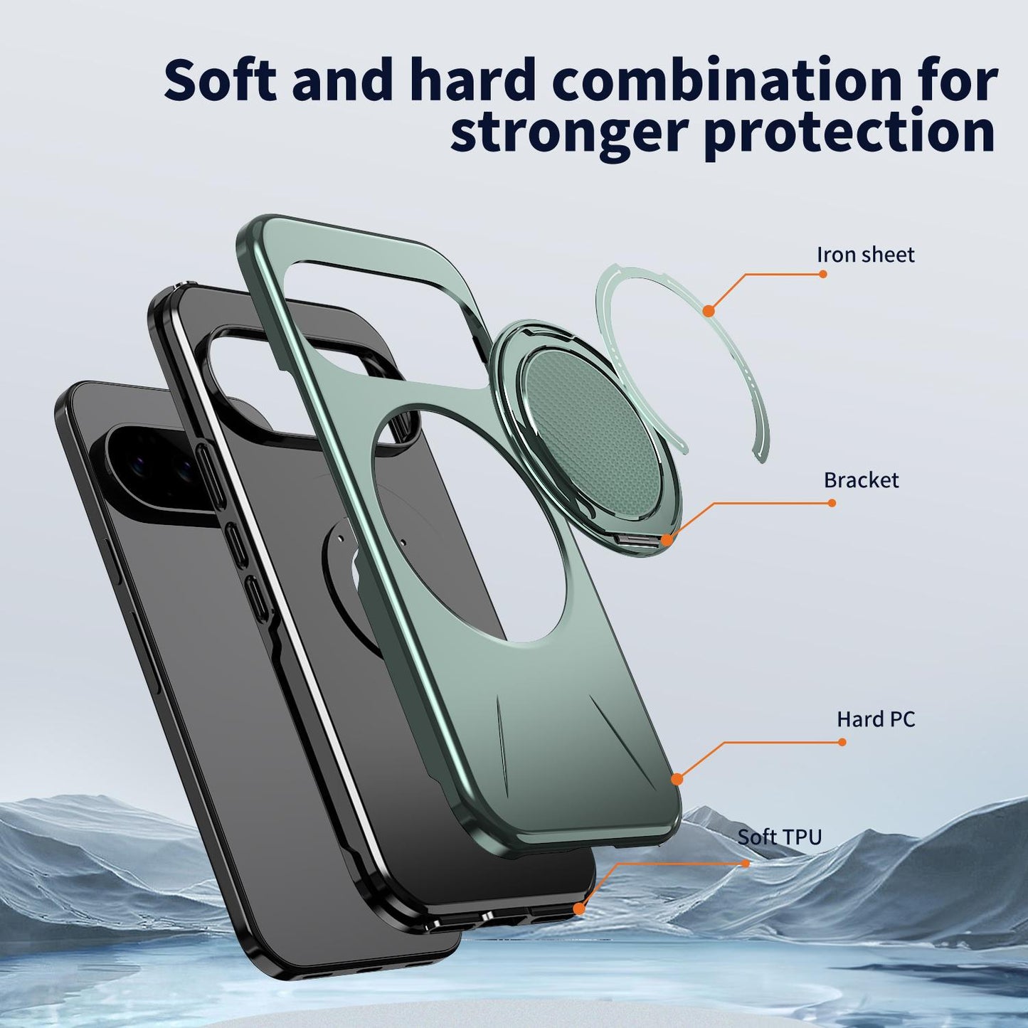 For Google Pixel 11 Kalebol Magnetic MagSafe Rotation Holder PC Phone Case(Grey Green)