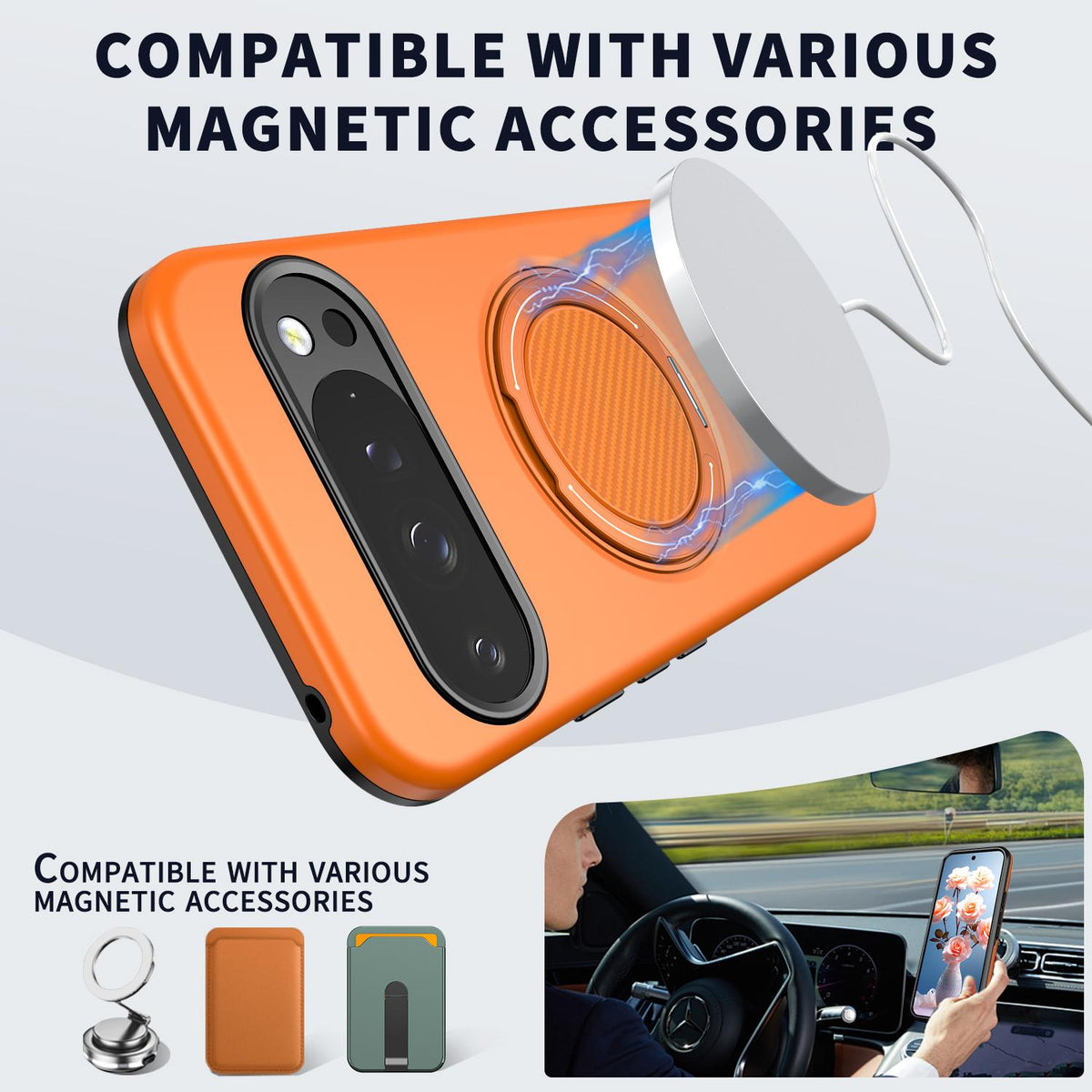 For Google Pixel 10 Pro XL Kalebol Magnetic MagSafe Rotation Holder PC Phone Case - Orange - SYA003435804C