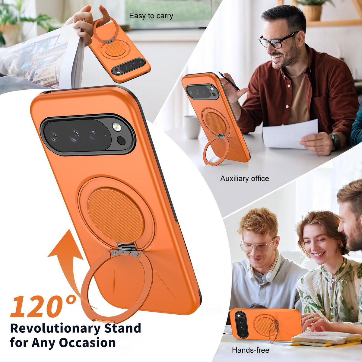 For Google Pixel 10 Pro XL Kalebol Magnetic MagSafe Rotation Holder PC Phone Case - Orange - SYA003435804C