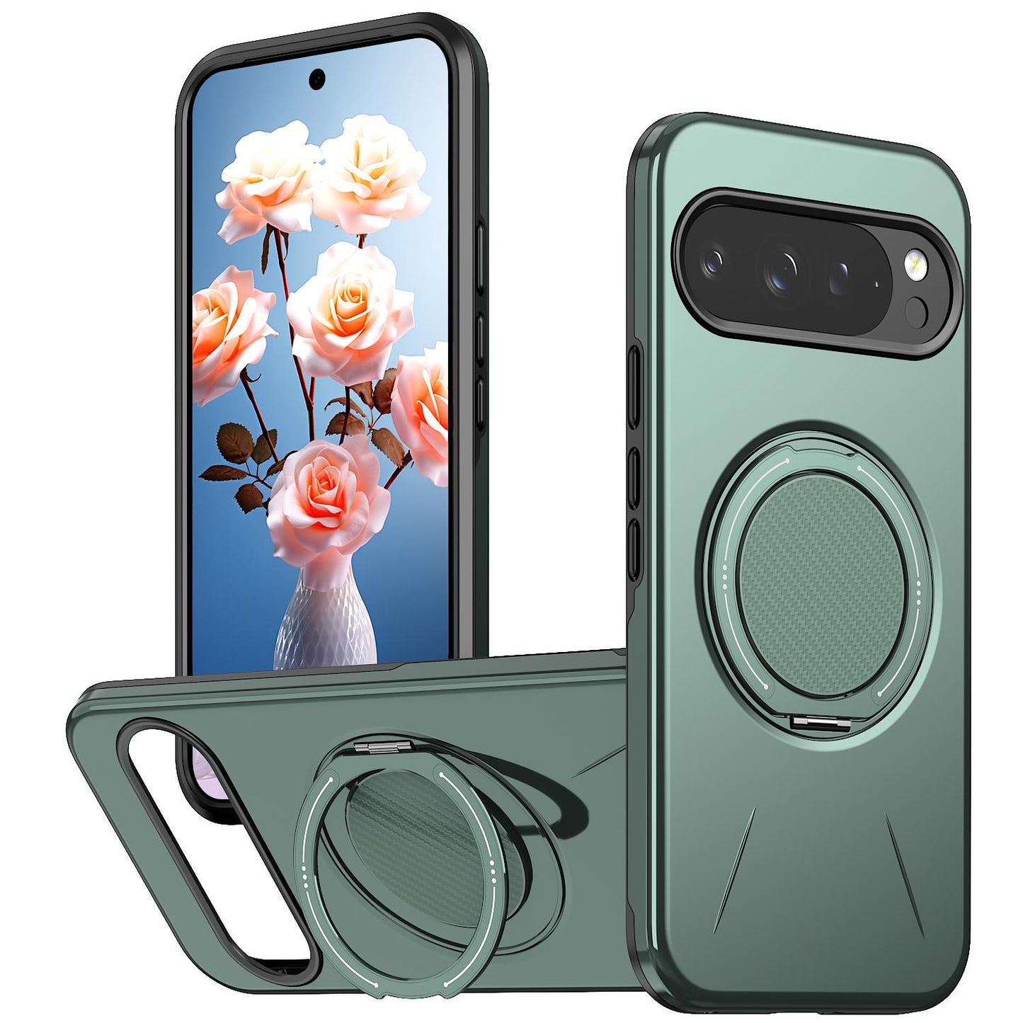 For Google Pixel 10 Pro Kalebol Magnetic MagSafe Rotation Holder PC Phone Case(Grey Green)