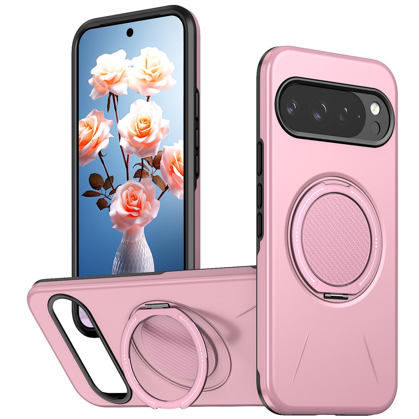 For Google Pixel 10 Pro Kalebol Magnetic MagSafe Rotation Holder PC Phone Case(Pink)