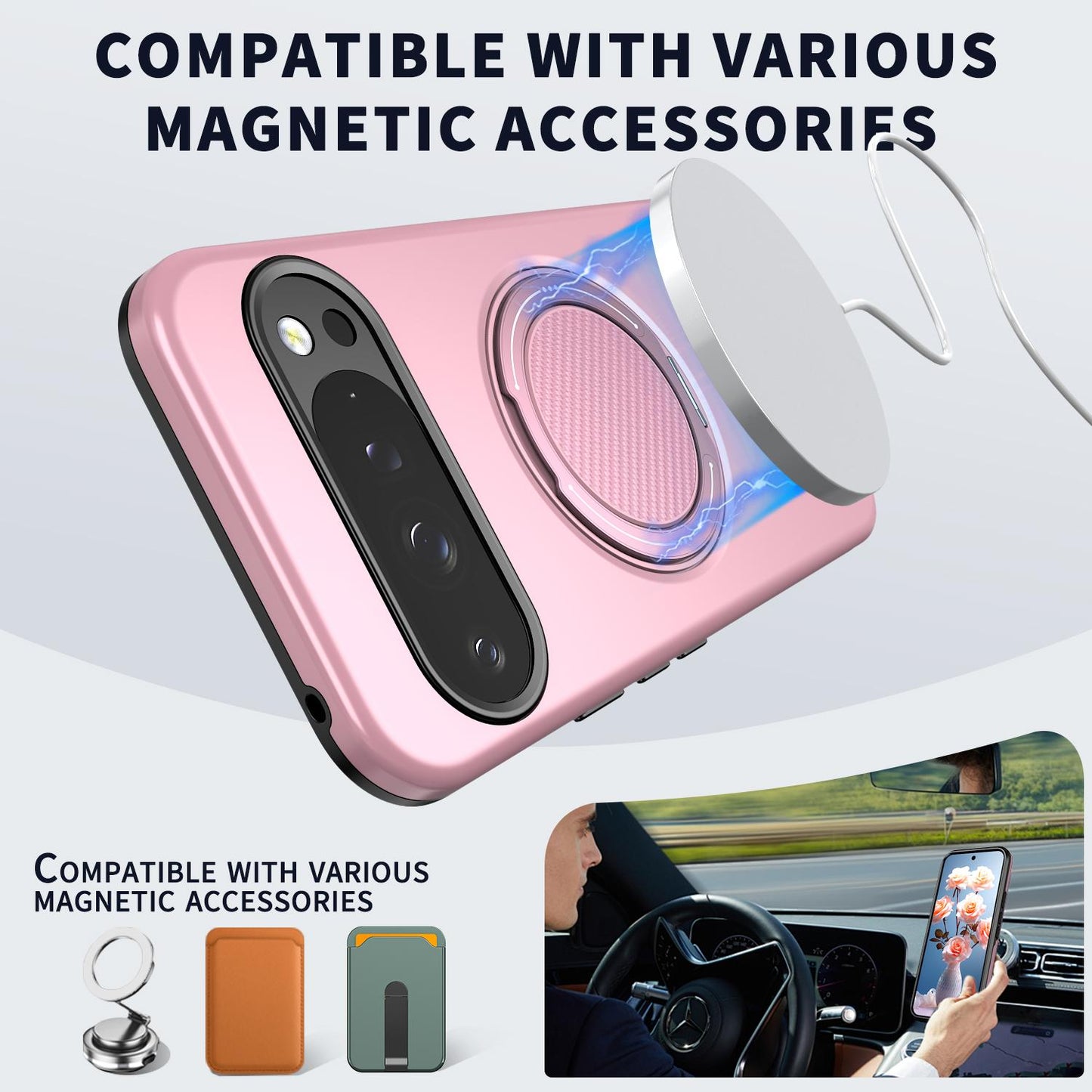 For Google Pixel 10 Pro Kalebol Magnetic MagSafe Rotation Holder PC Phone Case(Pink)