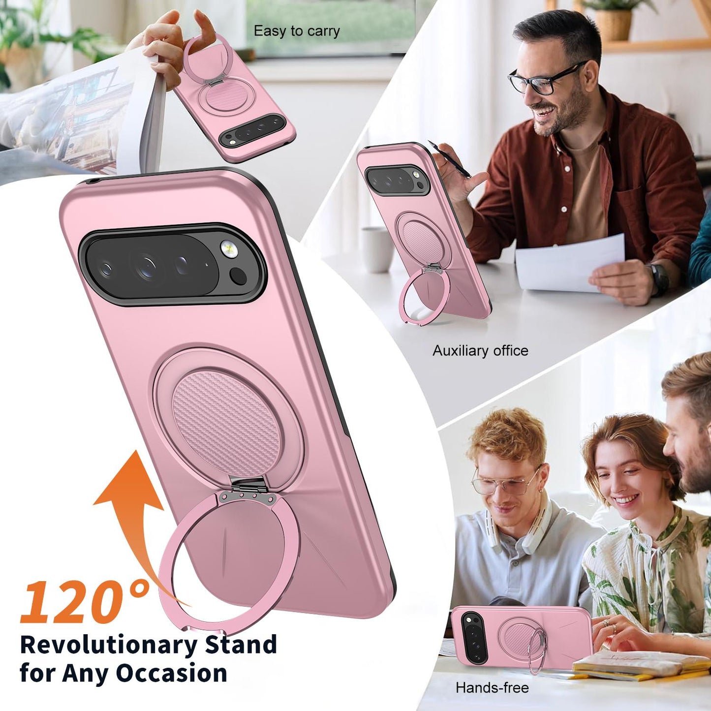 For Google Pixel 10 Pro Kalebol Magnetic MagSafe Rotation Holder PC Phone Case(Pink)