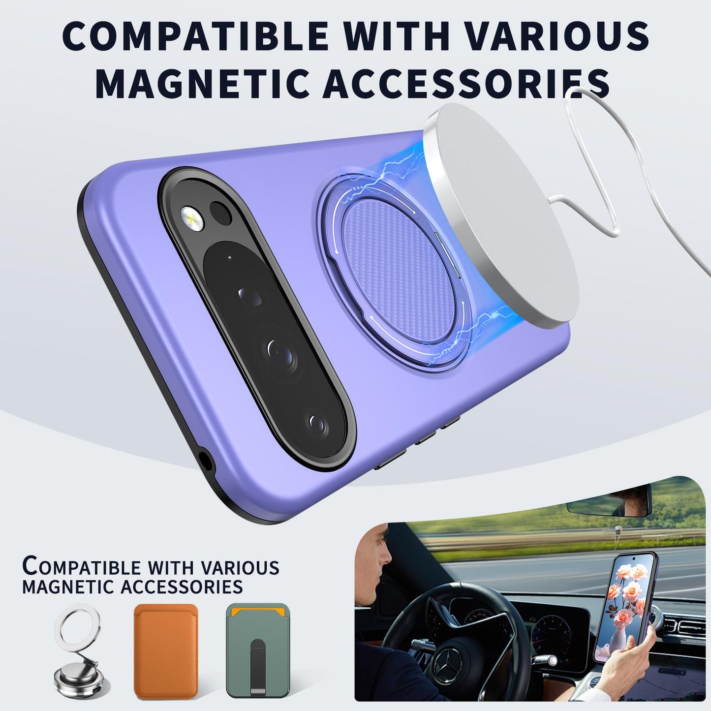 For Google Pixel 10 Pro Kalebol Magnetic MagSafe Rotation Holder PC Phone Case(Lilac)