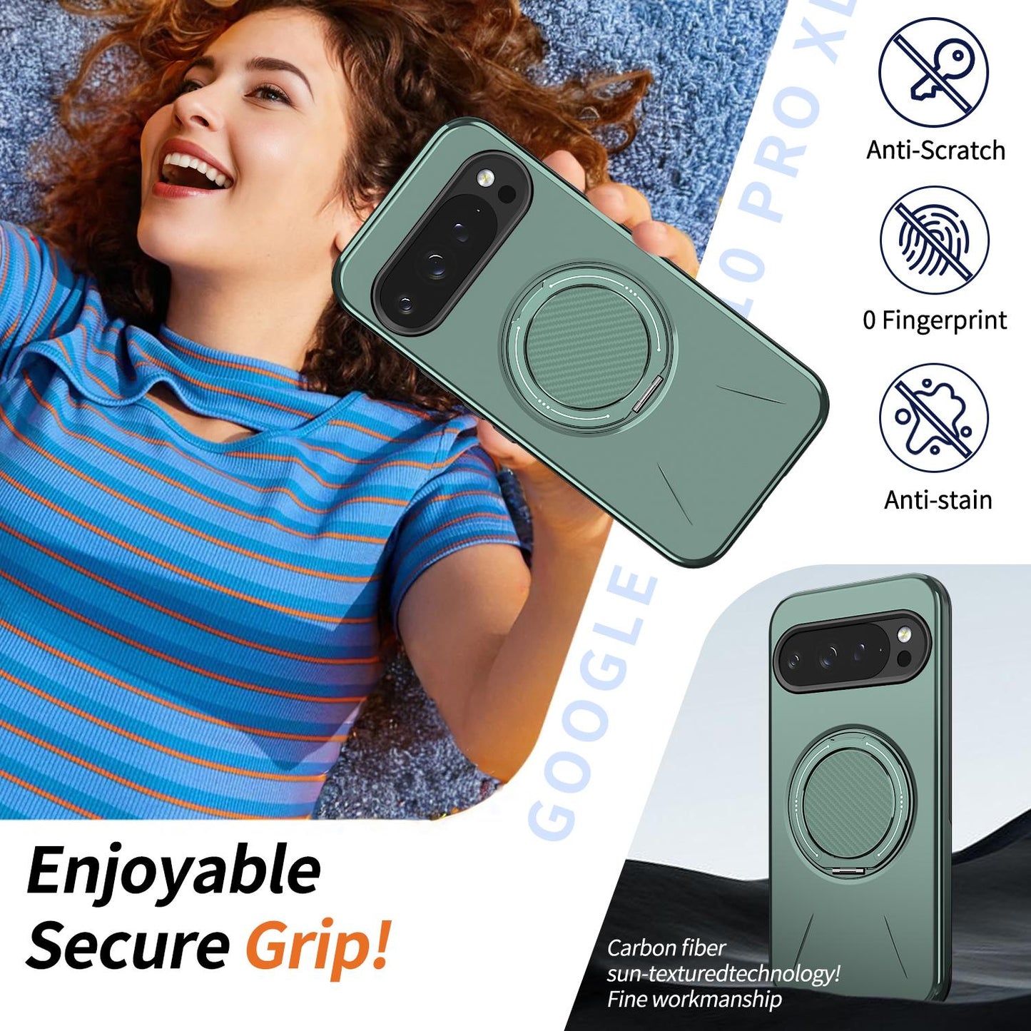 For Google Pixel 10 Kalebol Magnetic MagSafe Rotation Holder PC Phone Case(Grey Green)