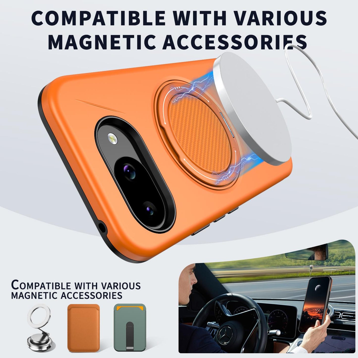 For Google Pixel 10a Kalebol Magnetic MagSafe Rotation Holder PC Phone Case(Orange)