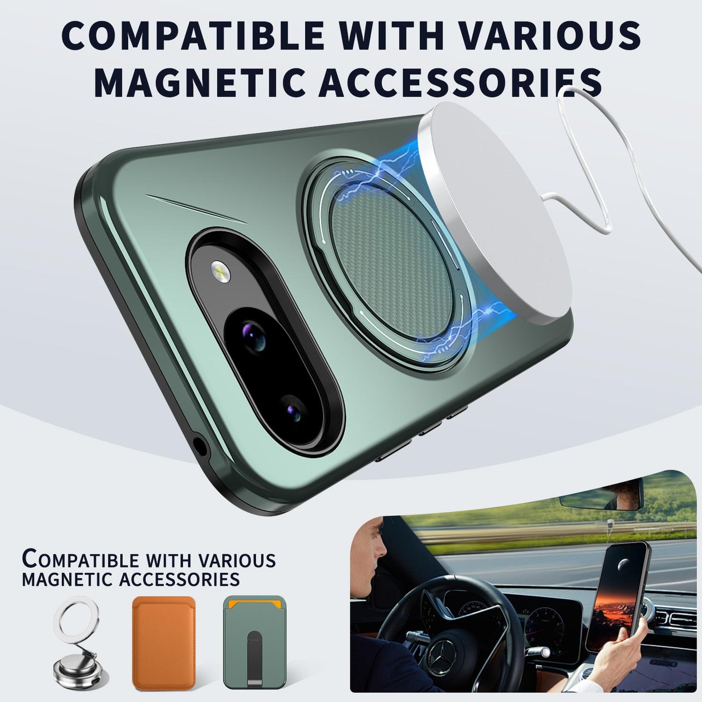 For Google Pixel 10a Kalebol Magnetic MagSafe Rotation Holder PC Phone Case(Grey Green)