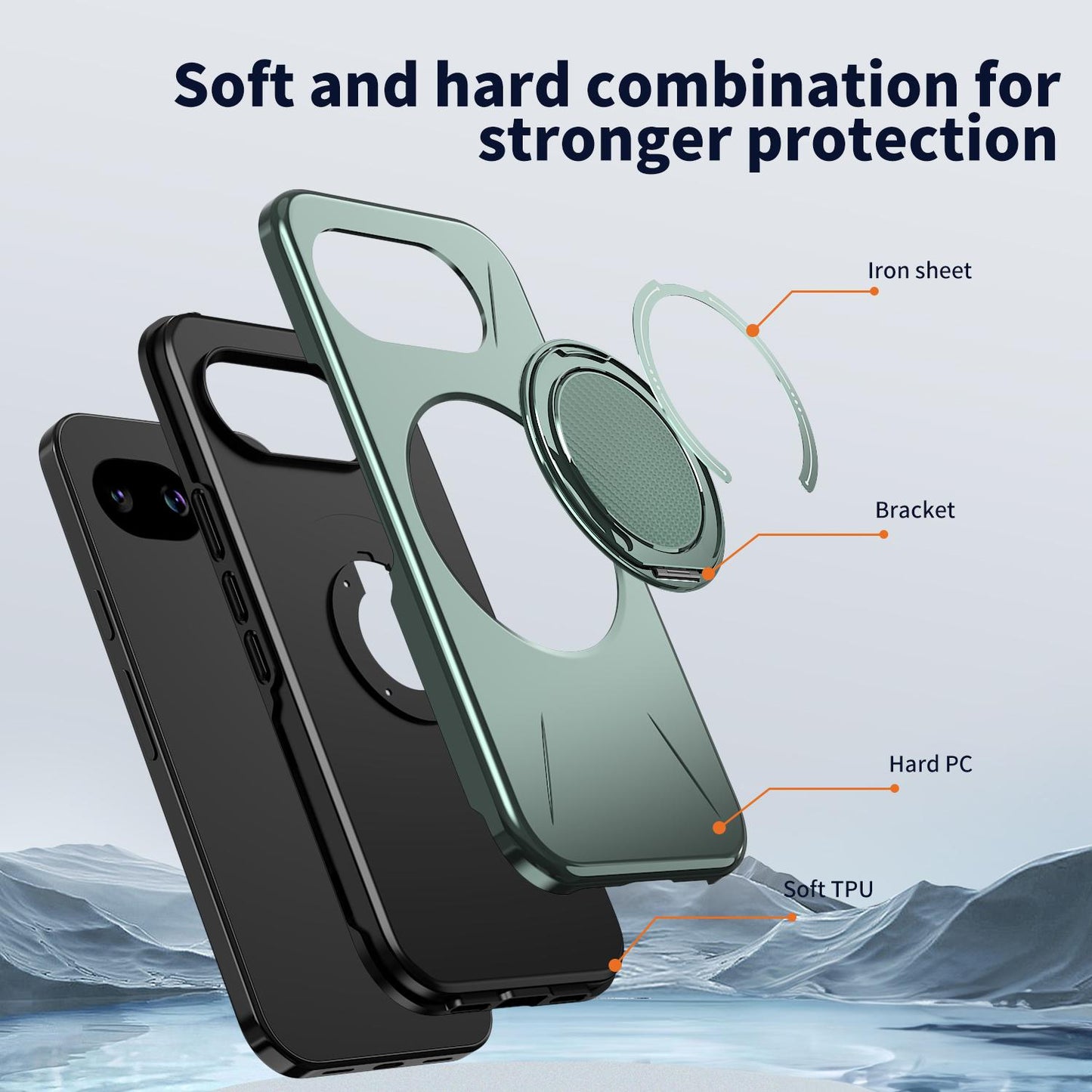 For Google Pixel 10a Kalebol Magnetic MagSafe Rotation Holder PC Phone Case(Grey Green)