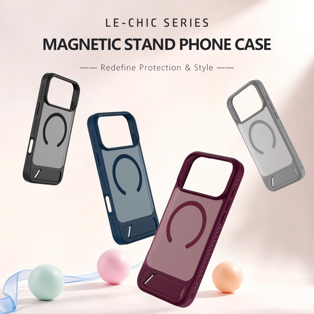 For iPhone 18 Pro / 17 Pro LeReach Le-Chic Series Invisible Holder Magnetic Phone Case(Grey)