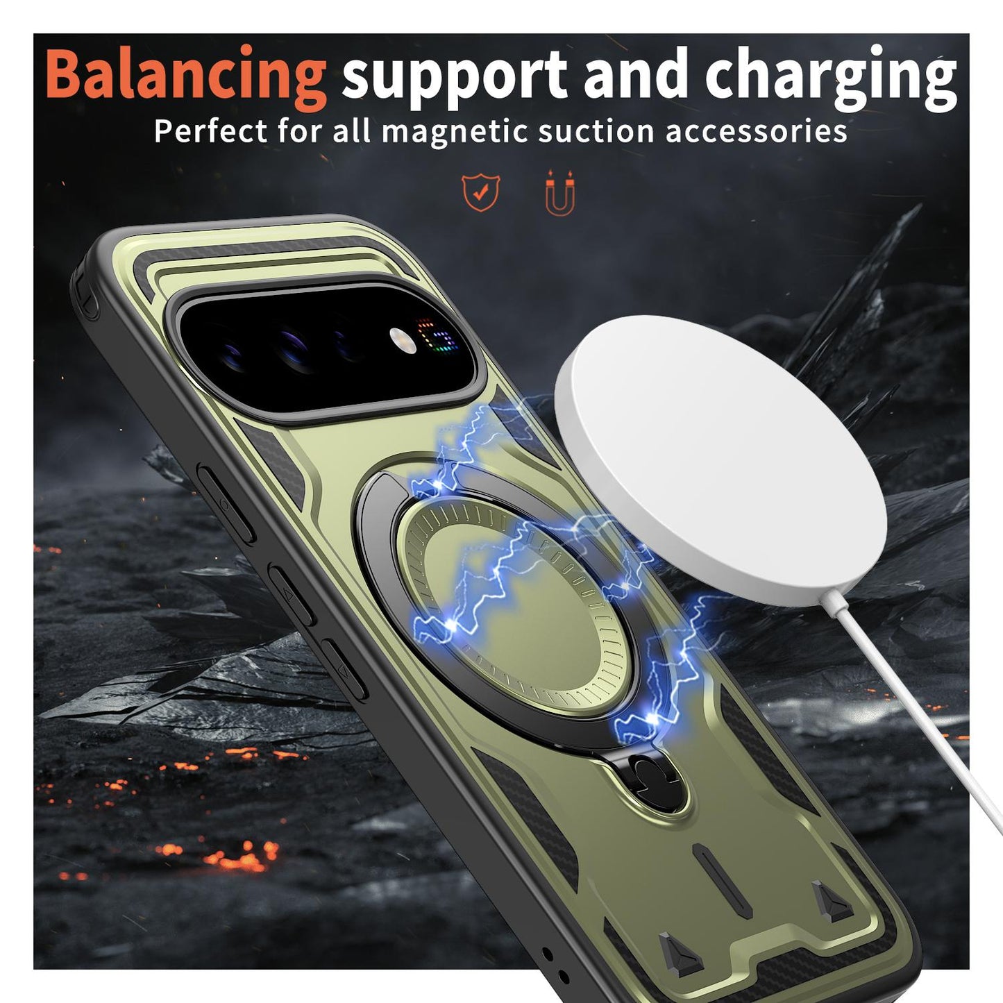 For Google Pixel 11 Pro XL Kalebol PC Hybrid TPU Armor MagSafe Ring Holder Phone Case(Green)