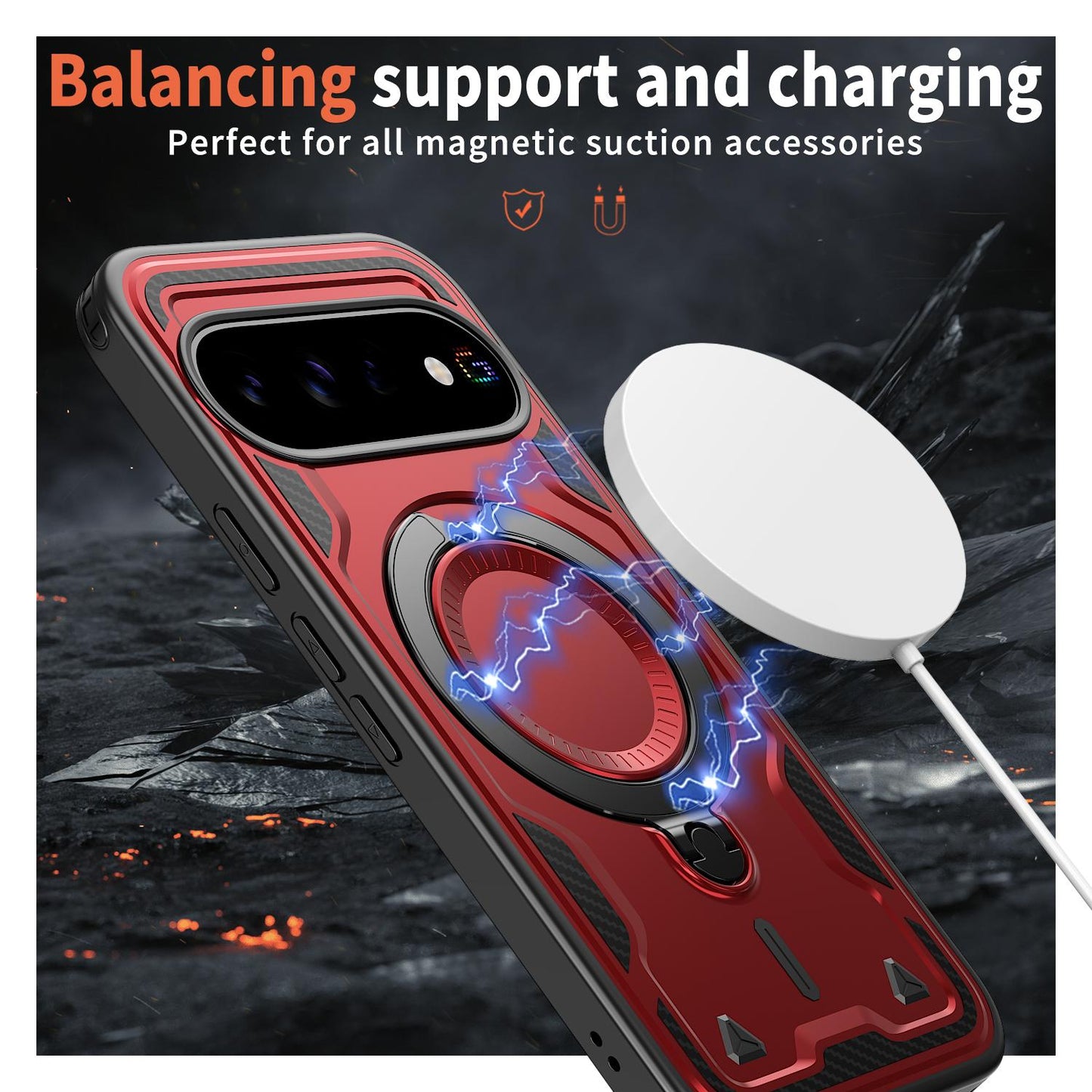 For Google Pixel 11 Pro Kalebol PC Hybrid TPU Armor MagSafe Ring Holder Phone Case(Red)