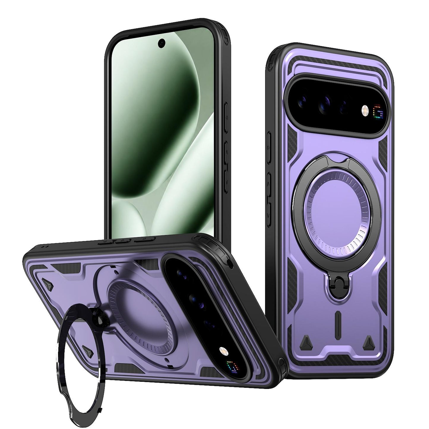 For Google Pixel 11 Pro Kalebol PC Hybrid TPU Armor MagSafe Ring Holder Phone Case(Purple)
