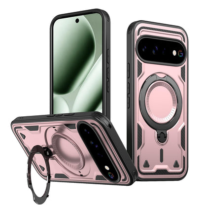 For Google Pixel 11 Pro Kalebol PC Hybrid TPU Armor MagSafe Ring Holder Phone Case(Rose Gold)