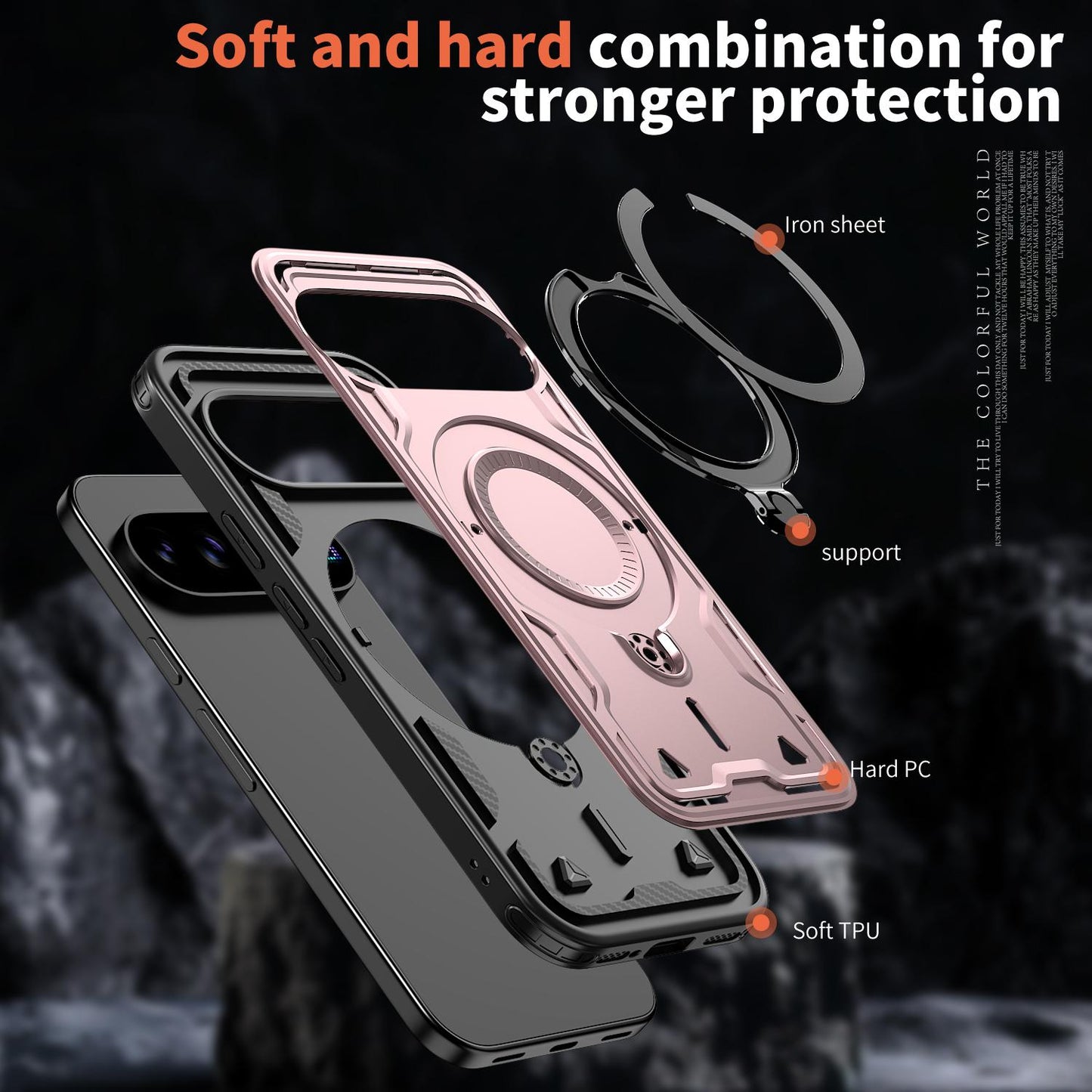 For Google Pixel 11 Pro Kalebol PC Hybrid TPU Armor MagSafe Ring Holder Phone Case(Rose Gold)