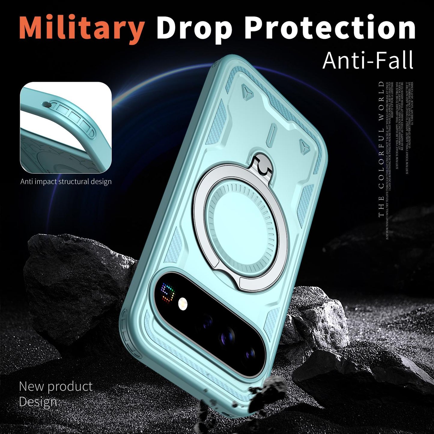 For Google Pixel 11 Pro Kalebol PC Hybrid TPU Armor MagSafe Ring Holder Phone Case(Tiffany Blue)