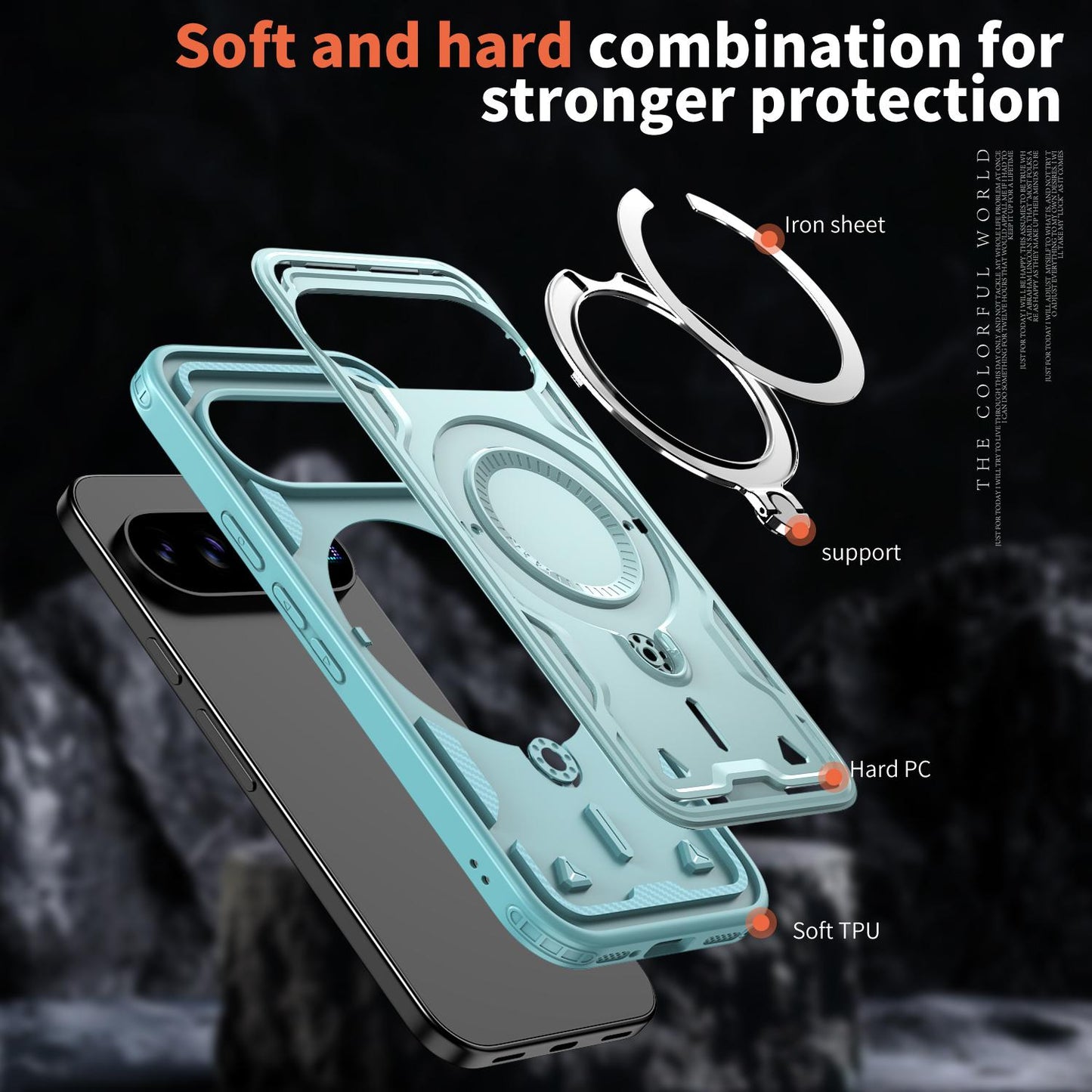 For Google Pixel 11 Pro Kalebol PC Hybrid TPU Armor MagSafe Ring Holder Phone Case(Tiffany Blue)
