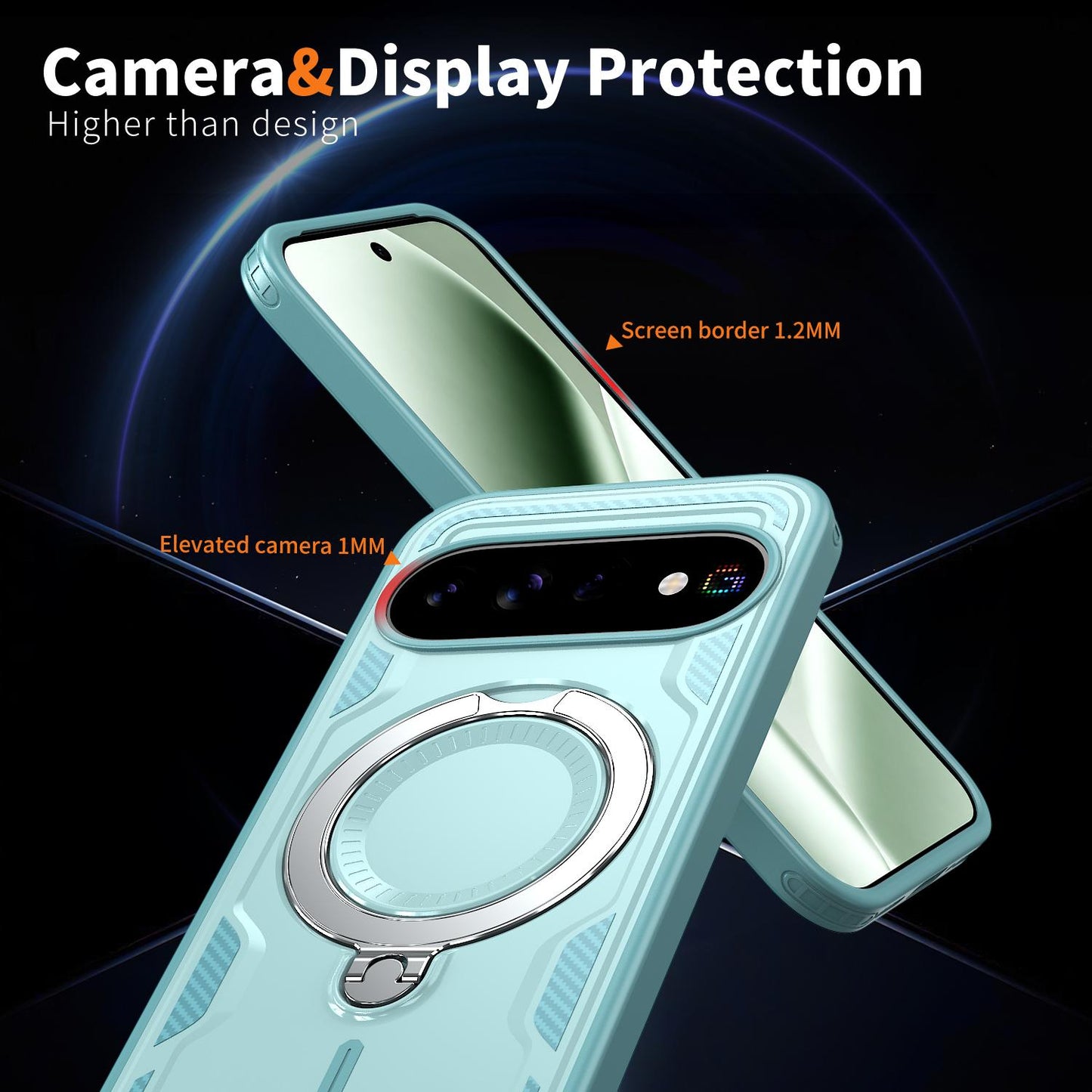 For Google Pixel 11 Pro Kalebol PC Hybrid TPU Armor MagSafe Ring Holder Phone Case(Tiffany Blue)