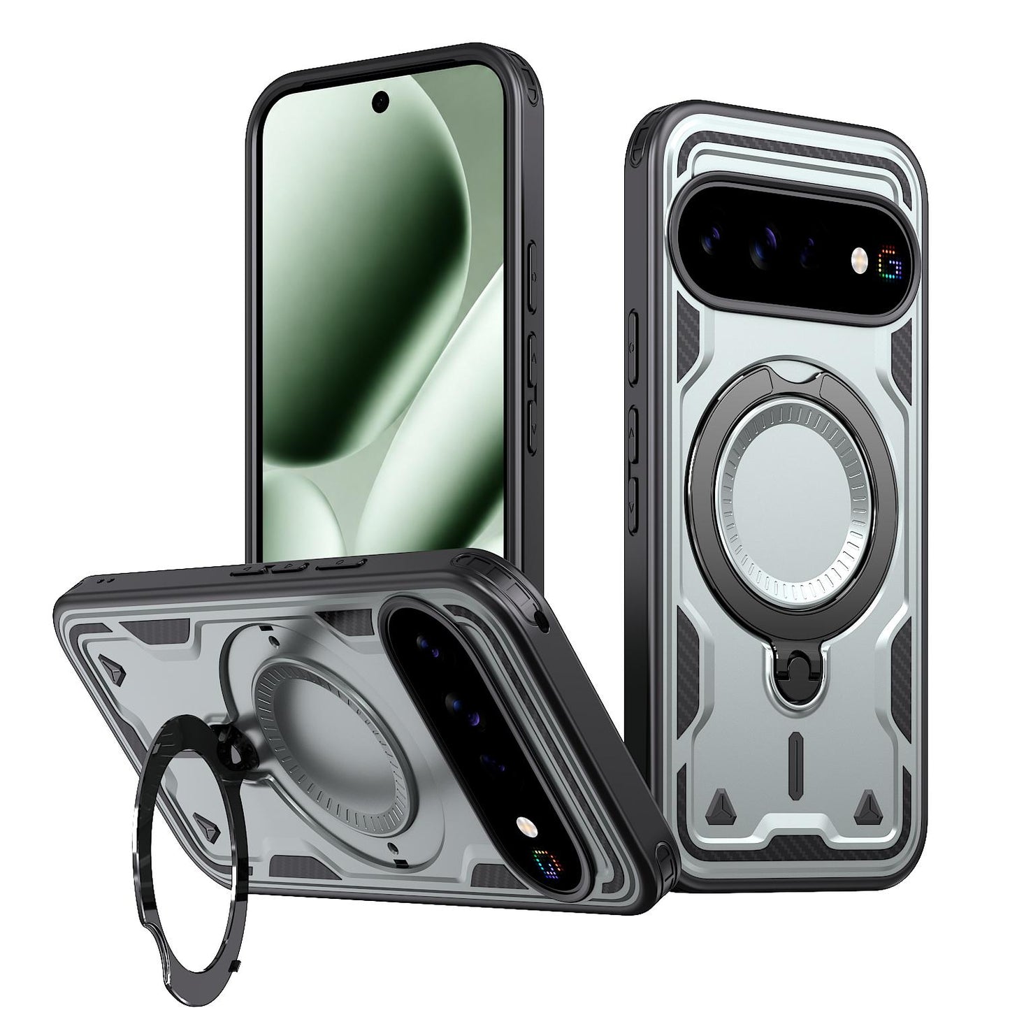 For Google Pixel 11 Kalebol PC Hybrid TPU Armor MagSafe Ring Holder Phone Case(Gray)