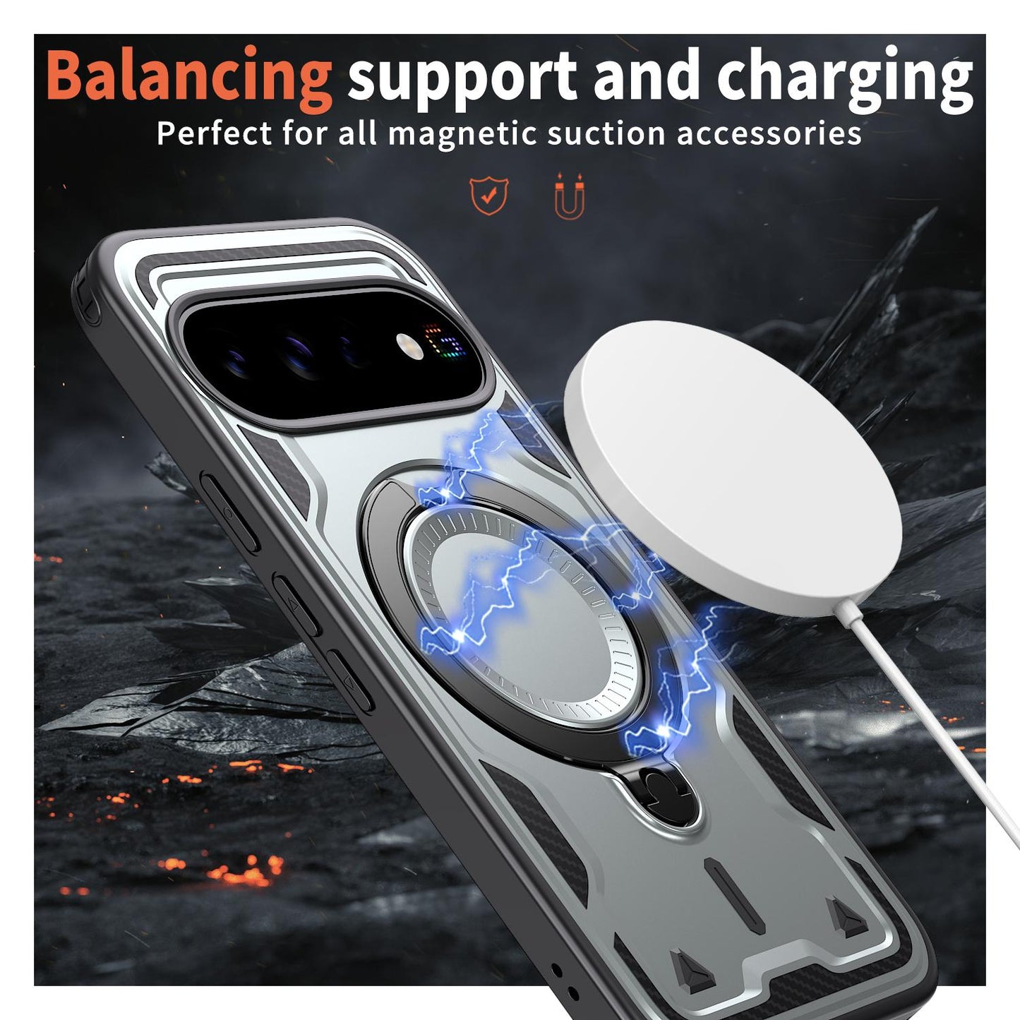 For Google Pixel 11 Kalebol PC Hybrid TPU Armor MagSafe Ring Holder Phone Case(Gray)