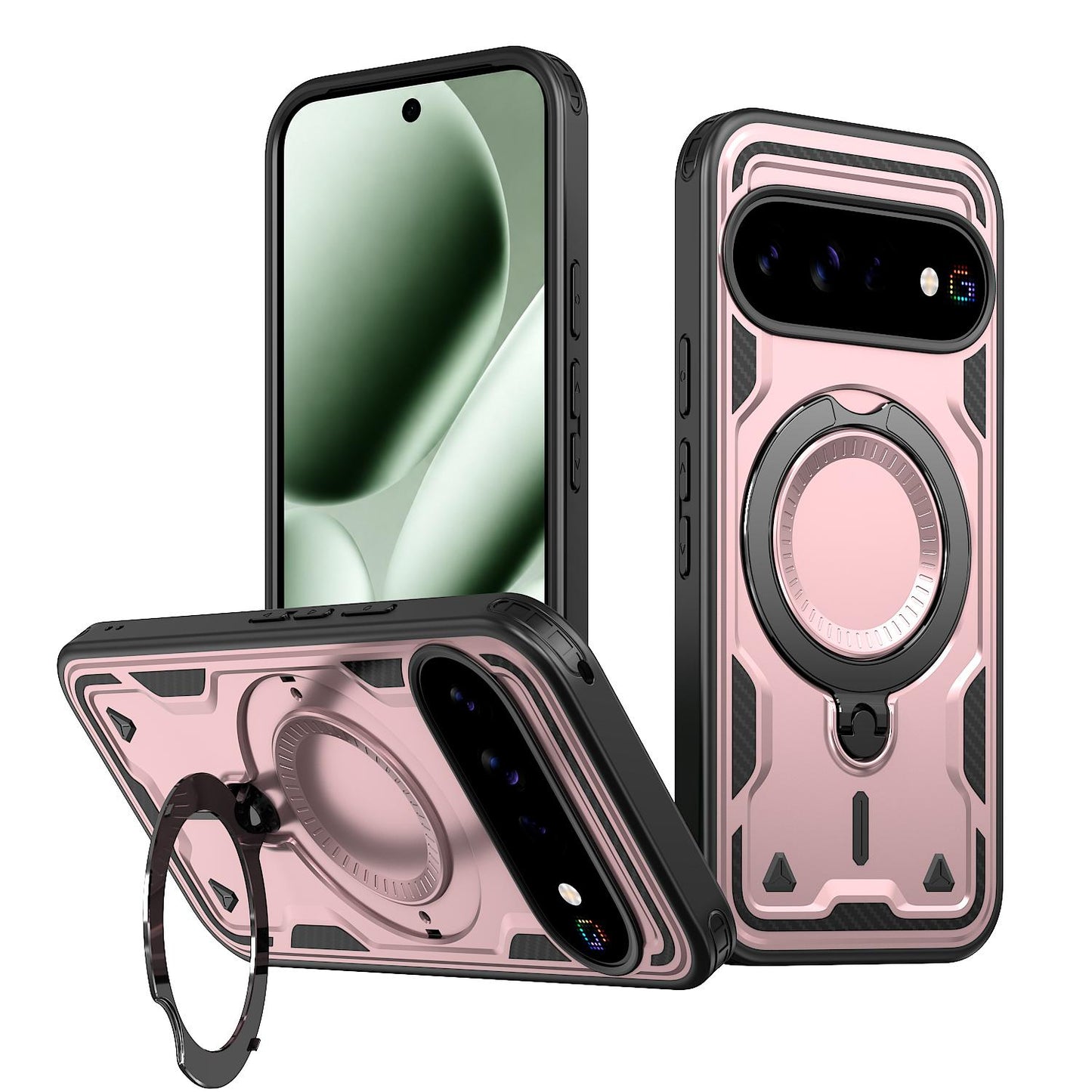 For Google Pixel 11 Kalebol PC Hybrid TPU Armor MagSafe Ring Holder Phone Case(Rose Gold)