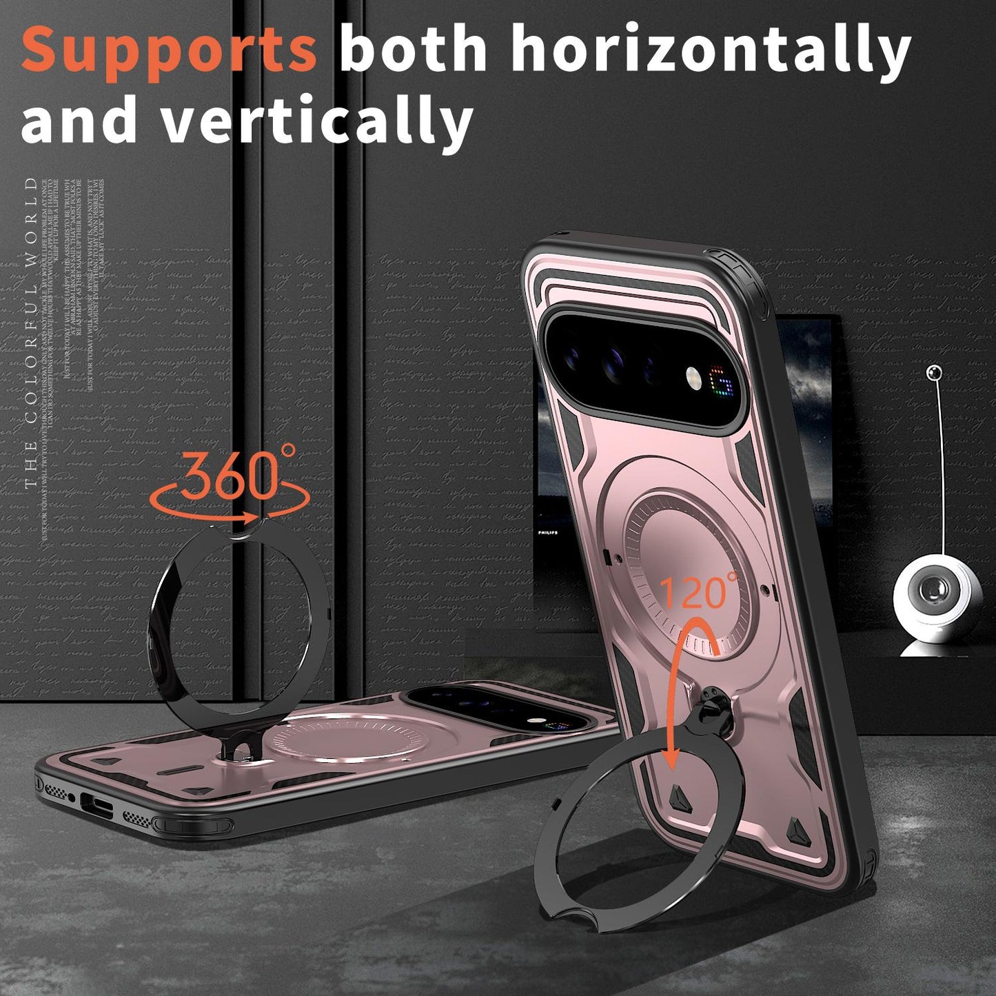 For Google Pixel 11 Kalebol PC Hybrid TPU Armor MagSafe Ring Holder Phone Case(Rose Gold)