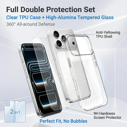 2 in 1 Set Clear TPU Phone Case with High Alumina Tempered Glass Film For iPhone 17 Pro