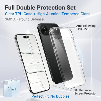 2 in 1 Set Clear TPU Phone Case with High Alumina Tempered Glass Film For iPhone Air