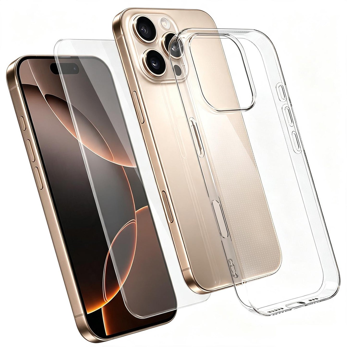 2 in 1 Set Clear TPU Phone Case with High Alumina Tempered Glass Film For iPhone 16 Pro