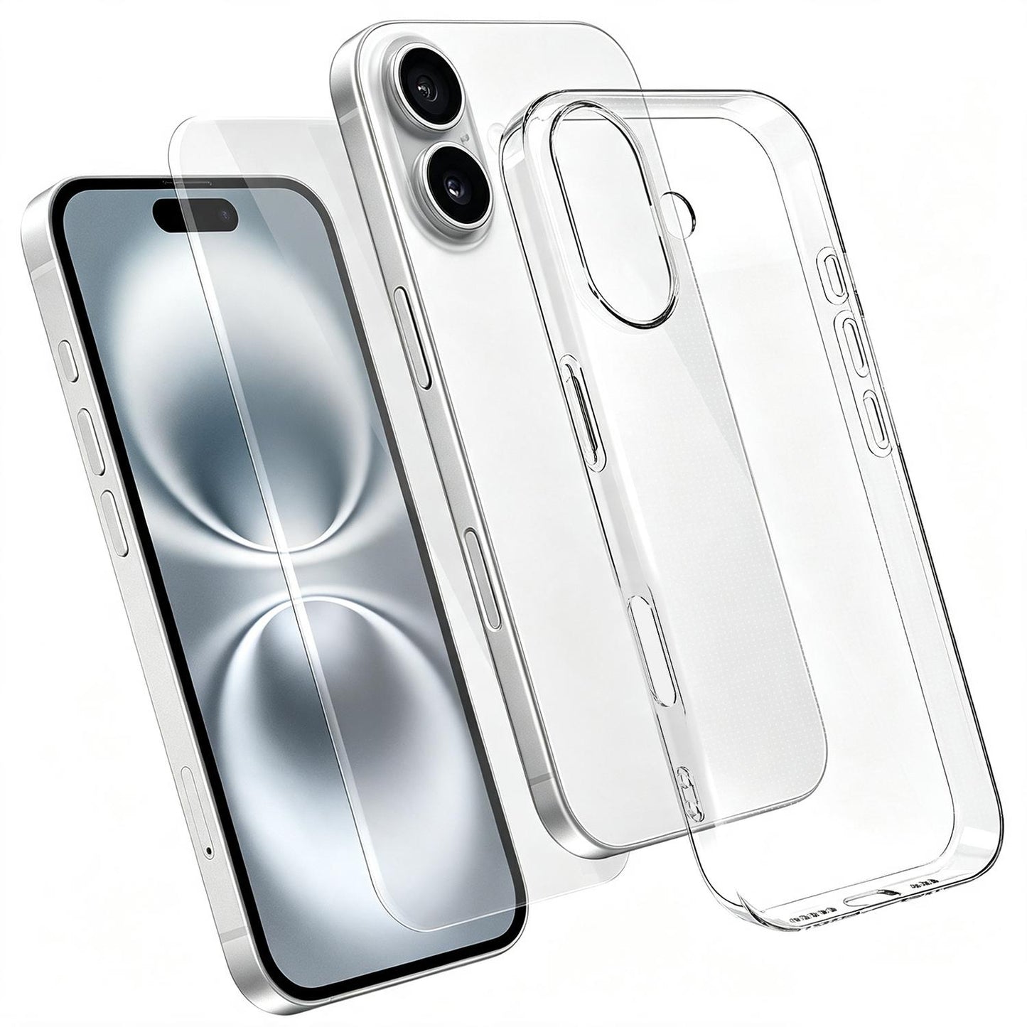 2 in 1 Set Clear TPU Phone Case with High Alumina Tempered Glass Film For iPhone 16