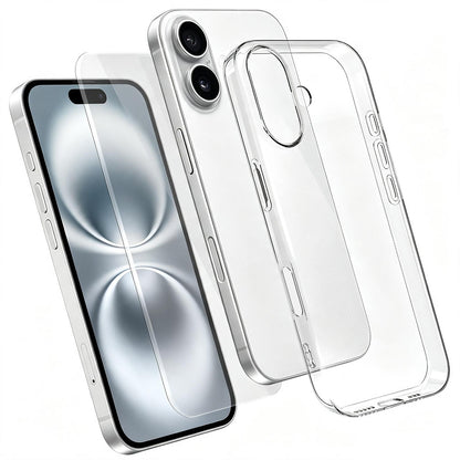 2 in 1 Set Clear TPU Phone Case with High Alumina Tempered Glass Film For iPhone 16