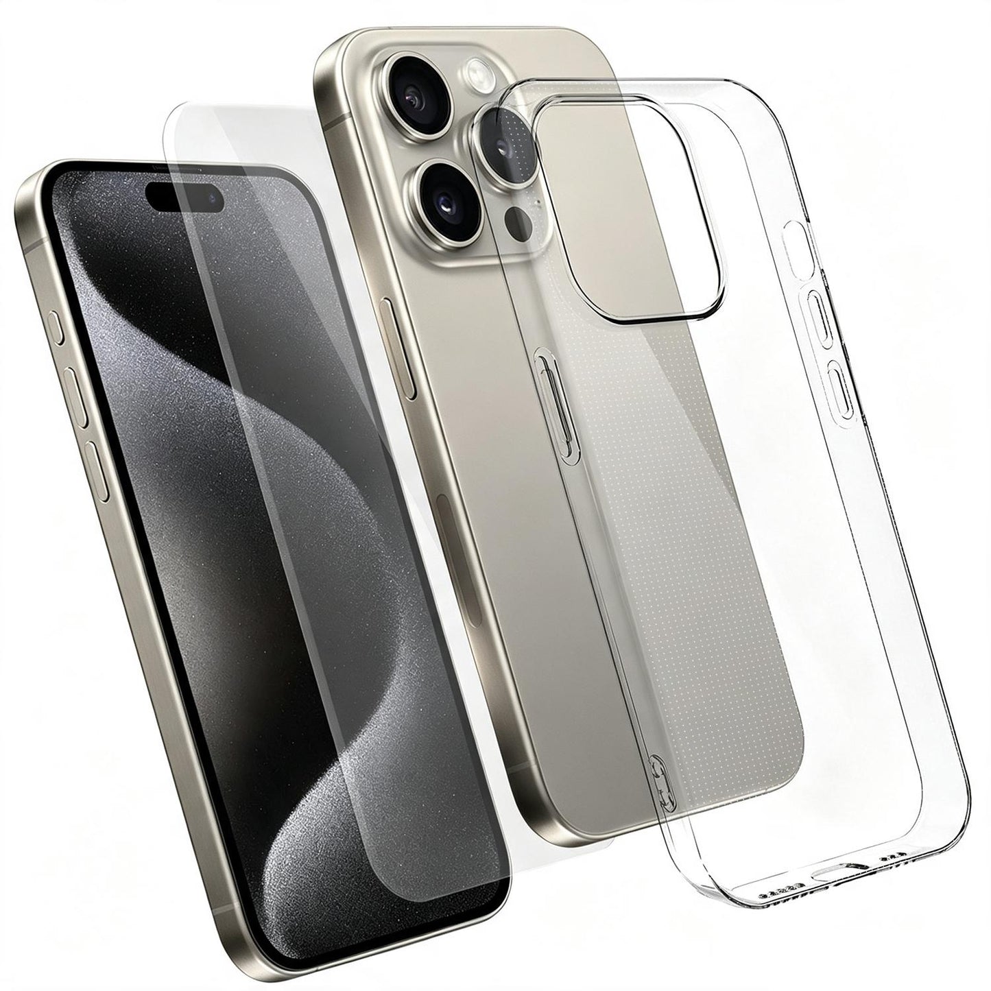 2 in 1 Set Clear TPU Phone Case with High Alumina Tempered Glass Film For iPhone 15 Pro