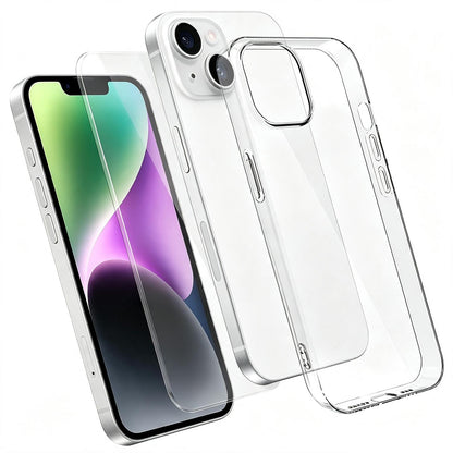 2 in 1 Set Clear TPU Phone Case with High Alumina Tempered Glass Film For iPhone 14