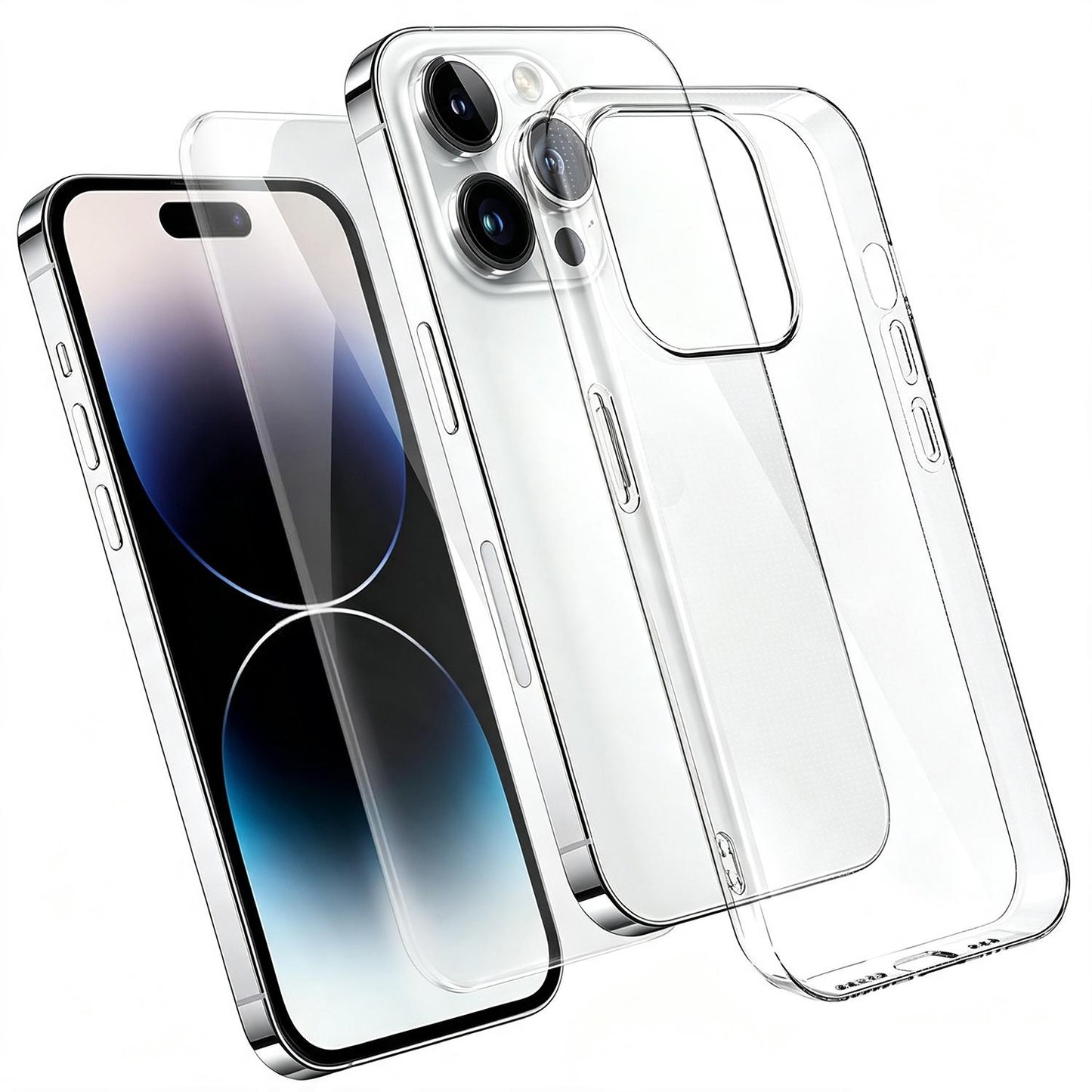 2 in 1 Set Clear TPU Phone Case with High Alumina Tempered Glass Film For iPhone 14 Pro