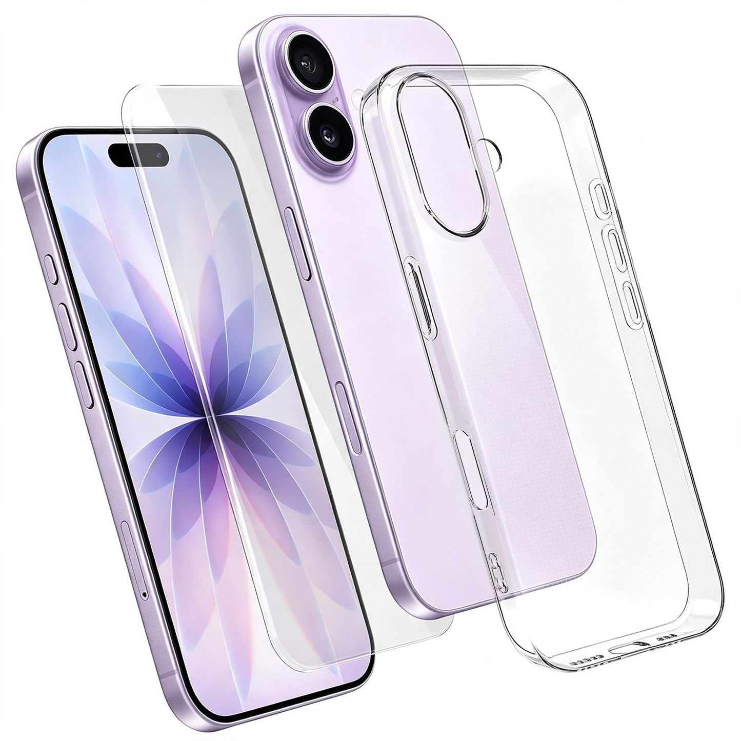 3 in 1 Set Clear TPU Phone Case with High Alumina Tempered Glass Film + Lens Protector For iPhone 17