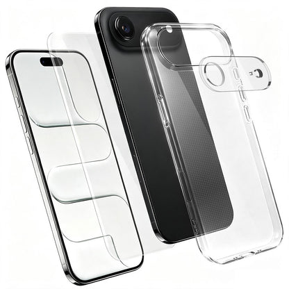 3 in 1 Set Clear TPU Phone Case with High Alumina Tempered Glass Film + Lens Protector For iPhone Air