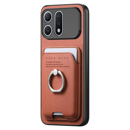 For Honor Win Turbo 5G Twill Fabric Card Bag Ring Magnetic Back Phone Case(Brown)