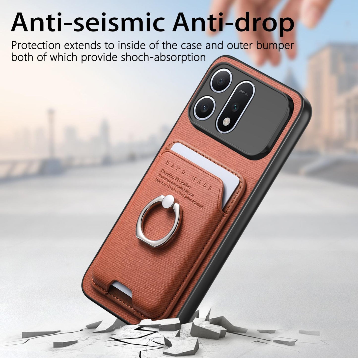 For Honor Win Turbo 5G Twill Fabric Card Bag Ring Magnetic Back Phone Case(Brown)