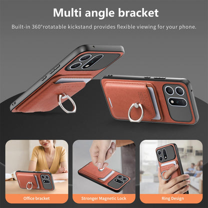 For Honor Win Turbo 5G Twill Fabric Card Bag Ring Magnetic Back Phone Case(Brown)