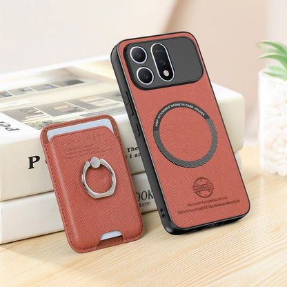 For Honor Win Turbo 5G Twill Fabric Card Bag Ring Magnetic Back Phone Case(Brown)