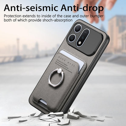 For Honor Win Turbo 5G Twill Fabric Card Bag Ring Magnetic Back Phone Case(Gray)