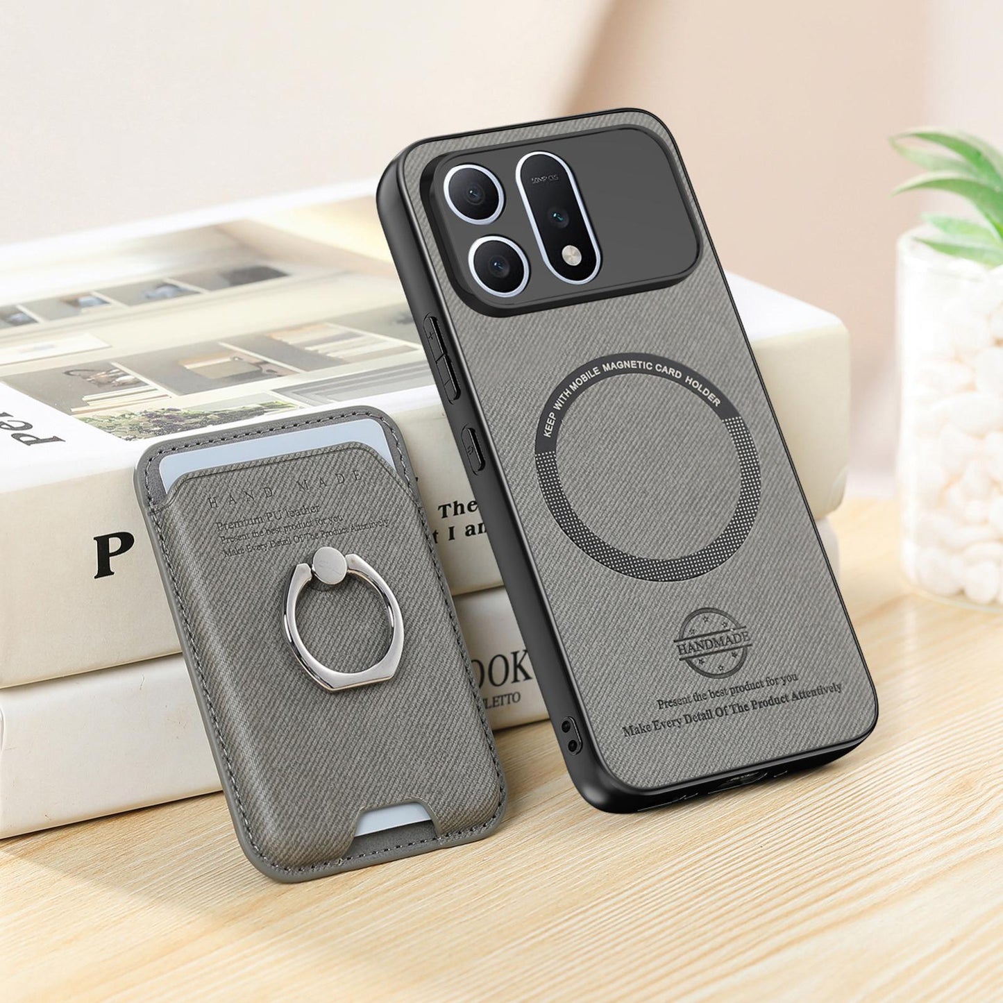 For Honor Win Turbo 5G Twill Fabric Card Bag Ring Magnetic Back Phone Case(Gray)