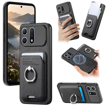For Honor Win Turbo 5G Twill Fabric Card Bag Ring Magnetic Back Phone Case(Black)