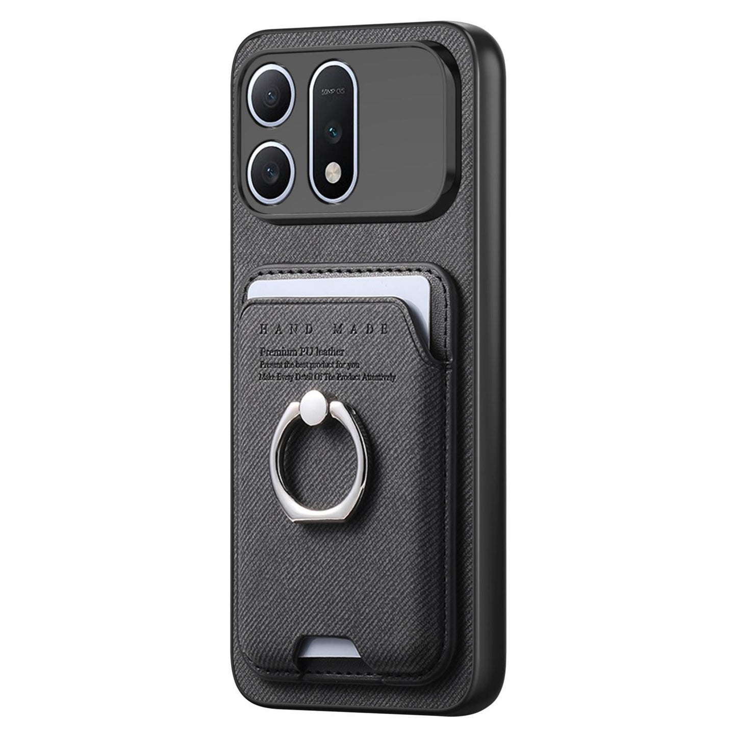 For Honor Win Turbo 5G Twill Fabric Card Bag Ring Magnetic Back Phone Case(Black)