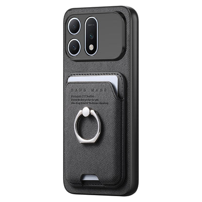 For Honor Win Turbo 5G Twill Fabric Card Bag Ring Magnetic Back Phone Case(Black)